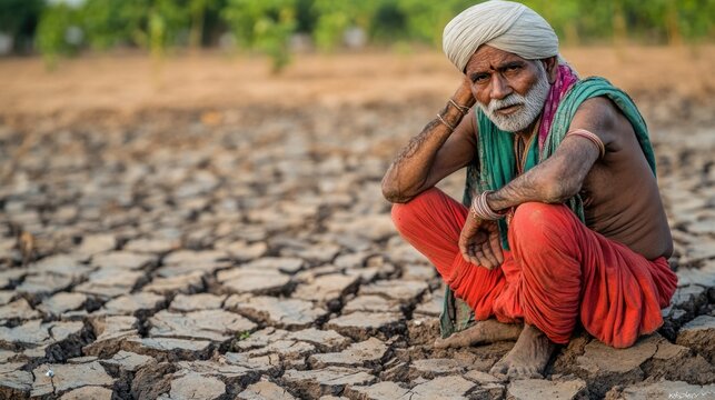 A man wearing a turban sits on the ground, possibly in a contemplative or meditative pose - Powered by Adobe