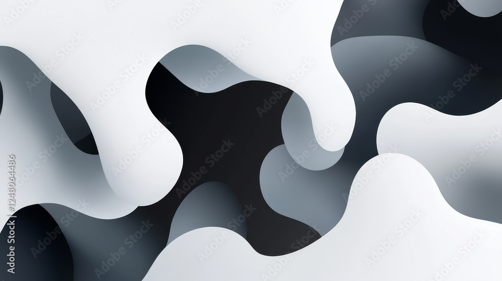 Poster various transparent shadows and straight linear to curved shapes on white background. different inte