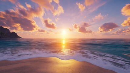 Fototapeta premium A beautiful sunset over a tranquil beach, symbolizing calmness.