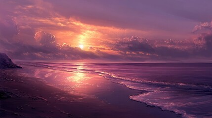 Fototapeta premium A beautiful sunset over a tranquil beach, symbolizing calmness.