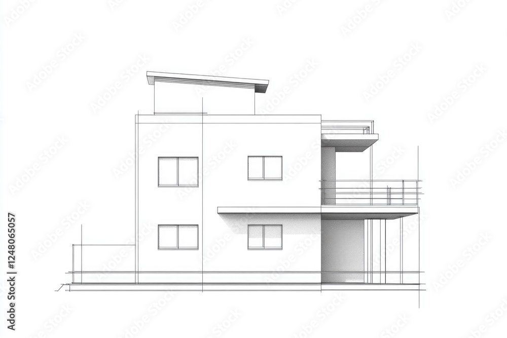 Poster a drawing of a modern building with multiple balconies, ideal for use in architectural or design con