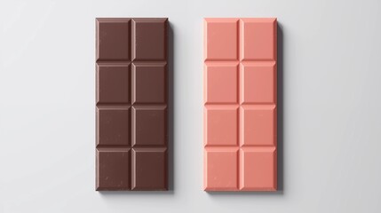 Two chocolate bars, one dark and one pink, placed on a neutral background, ideal for confectionery branding and dessert-themed designs.