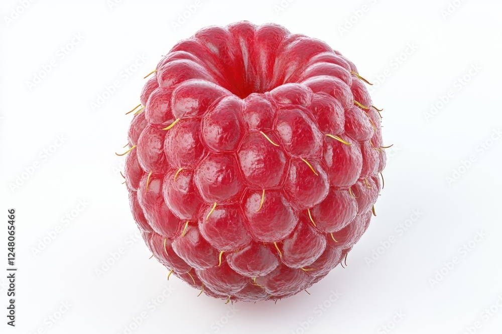 Poster a single fresh raspberry sits alone on a white surface, perfect for showcasing its vibrant color and