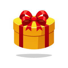Yellow round gift box vector isolated on white background.