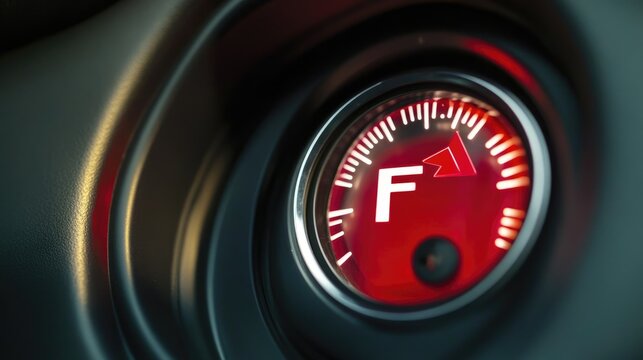 Close-up of a Car's Fuel Gauge Showing Empty