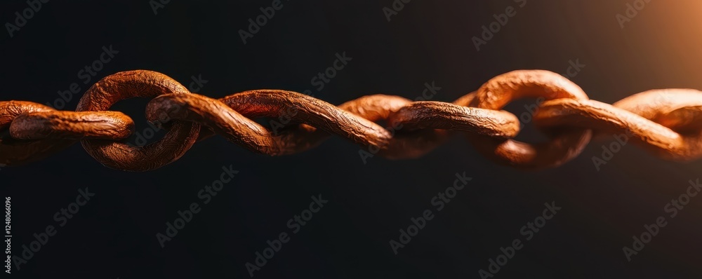 Aufkleber rusty chain links illuminated against a dark background.