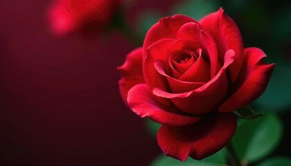 A velvety crimson surface showcasing an unfolding, multi-petaled red rose, red, macro