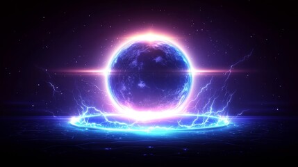 Obraz premium Luminous Celestial Orb Energy Sphere Glowing Plasma Cosmic Galaxy Universe
