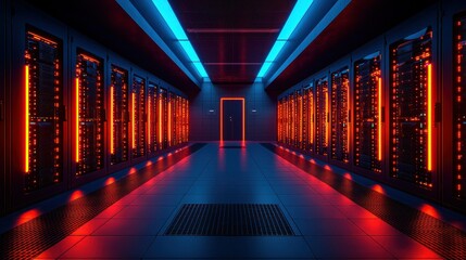 Illuminated Server Room Corridor