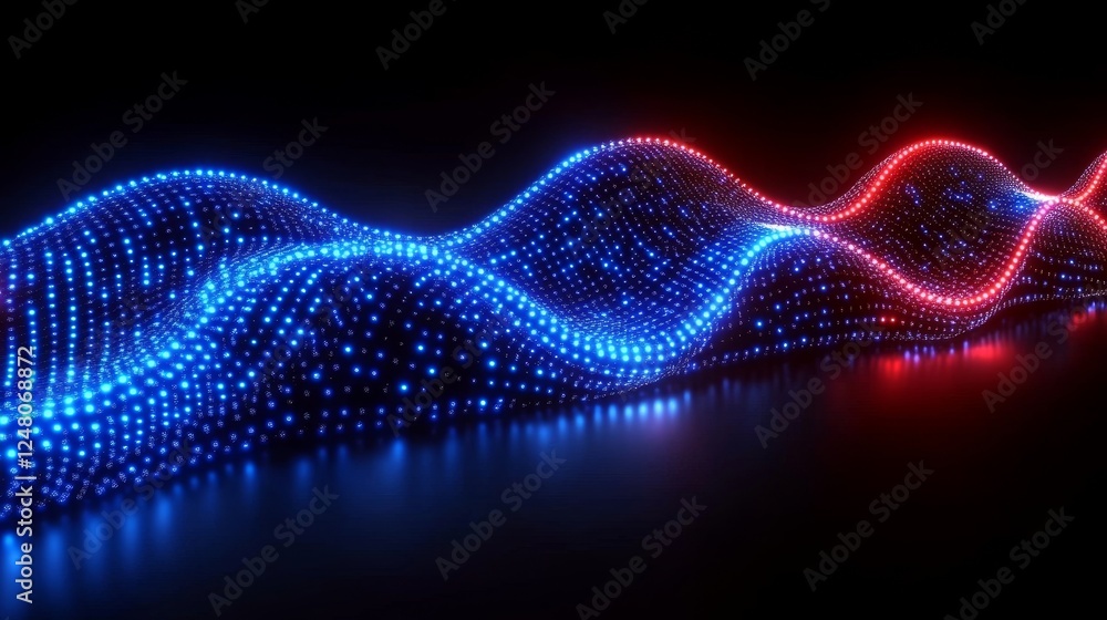 Poster abstract red blue digital waveform energy flow light particle background
