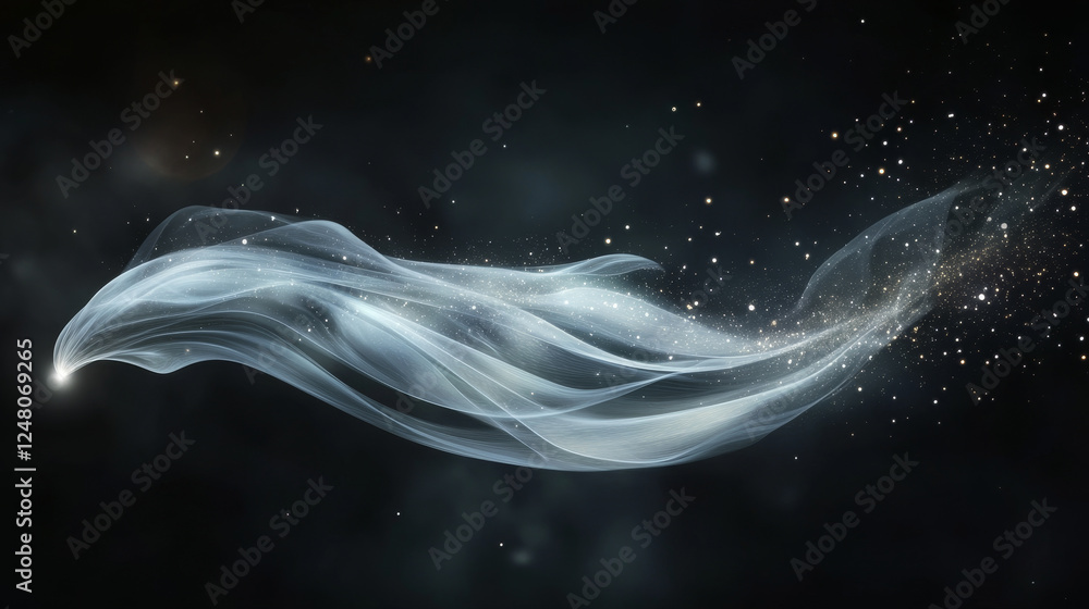 Poster white firefly light glow flowing. star particle spell overlay on transparent background dark space. 