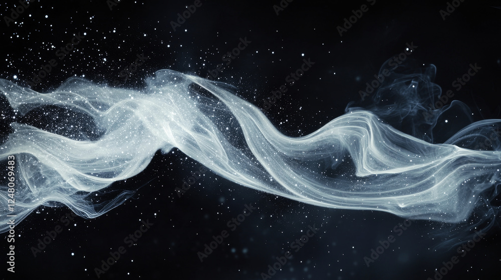 Poster white firefly light glow flowing. star particle spell overlay on transparent background dark space. 