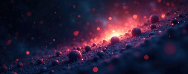 Tiny luminescent orbs suspended in a vast dark canvas, ethereal, glow, cosmic rays