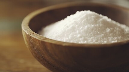 Close-up of White Powder in Wooden Bowl