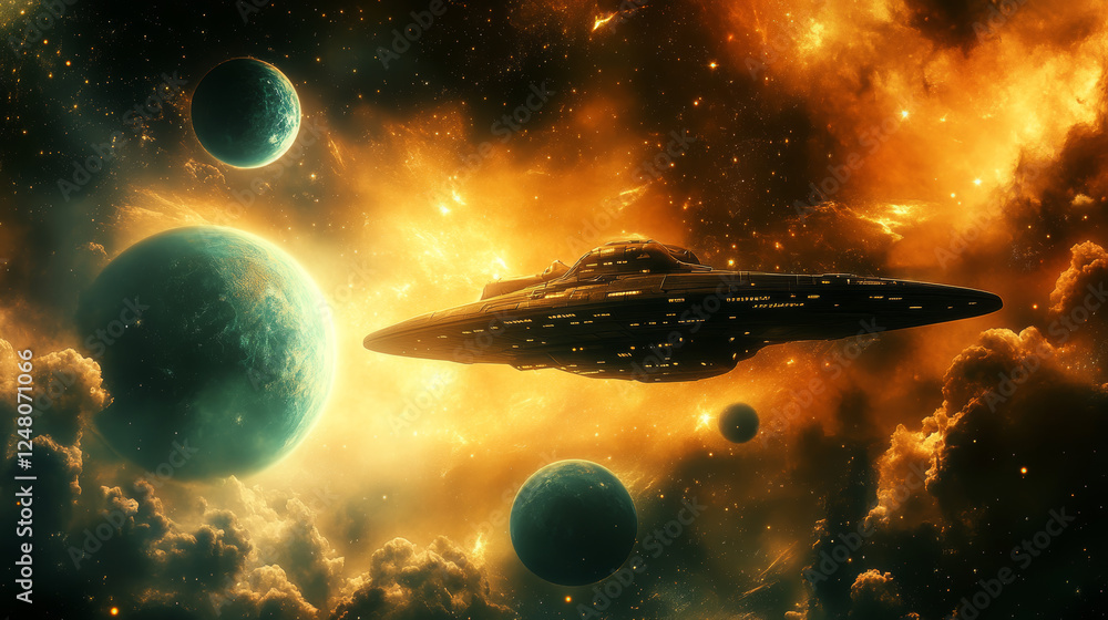 Poster space ui game level map with planet vector screen background. 2d solar alien spaceship in fantasy un