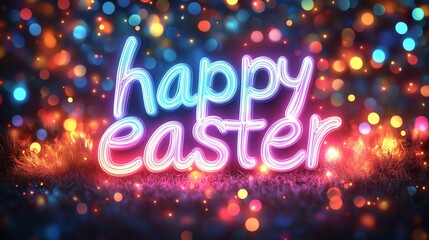 Bright and Colorful Happy Easter Neon Sign with Vibrant Lights