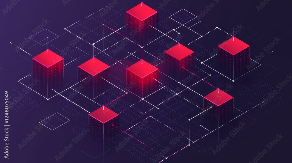 Poster abstract network digital cubes isometric data visualization technology background