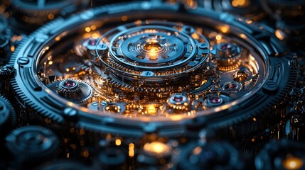 Intricate Clockwork Gears Mechanism, Close-up