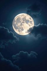 Fototapeta premium Full moon hidden behind a veil of grey clouds, atmosphere, lunar
