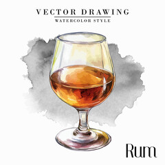 Rum glass Vintage Watercolor Style Stock Vector Illustration