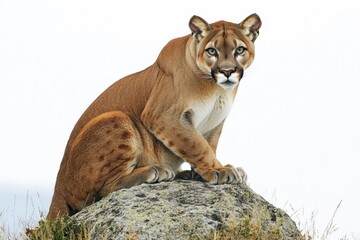 Obraz premium A majestic feline sits atop a rocky outcropping, surveying its surroundings