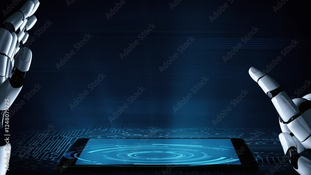 Poster futuristic robot artificial intelligence enlightening ai technology development and machine learning