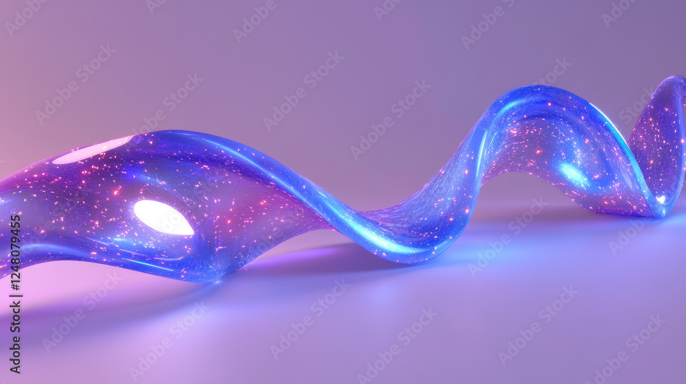 Poster abstract liquid glass transparent ribbon. realistic vector illustration of blue and purple spectrum 