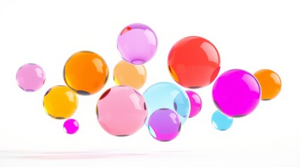 Vibrant Floating Bubbles: Colorful Translucent Spheres on White Background for Creative Use