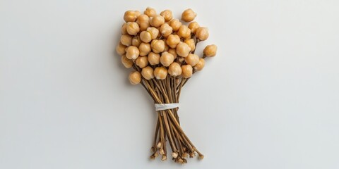 A collection of dried chickpeas arranged on a white surface