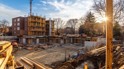 Fototapeta premium Construction Site with Sunset