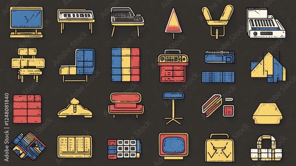 Poster vibrant pixel art icon set diverse collection of colorful digital icons for web and app design
