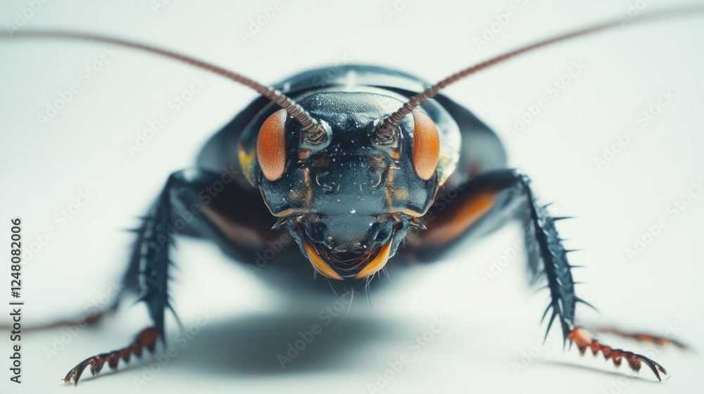 Poster Close-up of a cockroach showcasing its intricate features and textures.