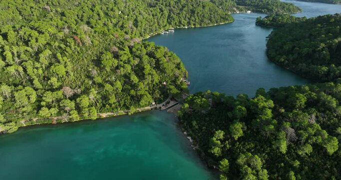 Lush greenery and blue waters of Mljet National Park at Mljet Island, Croatia