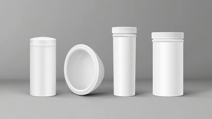 White paper tube, cardboard cylinder box with closed and open cap. Vector realistic mockup of carton round container, blank package tubus for food isolated on gray background