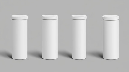 White paper tube, cardboard cylinder box with closed and open cap. Vector realistic mockup of carton round container, blank package tubus for food isolated on gray background