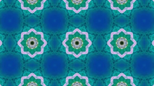 Pattern of flowers with a green background. The flowers are purple and the background is tan