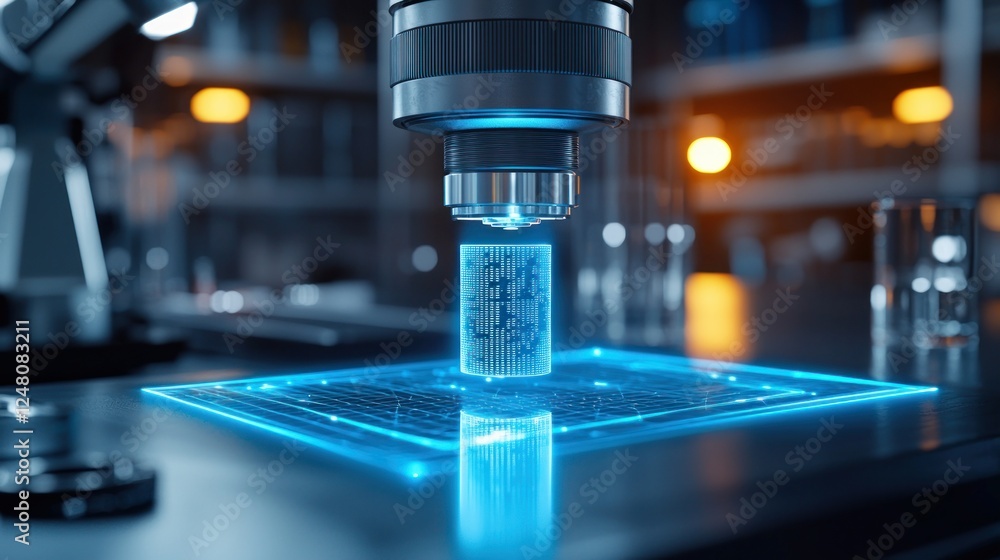 Poster lab microscope analyzing microchip circuit