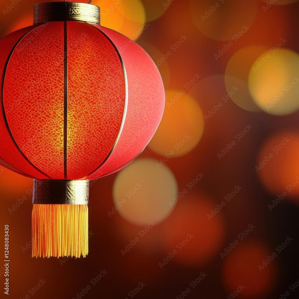 Aufkleber elegant red lantern with intricate patterns illuminated against a soft bokeh background for festive 
