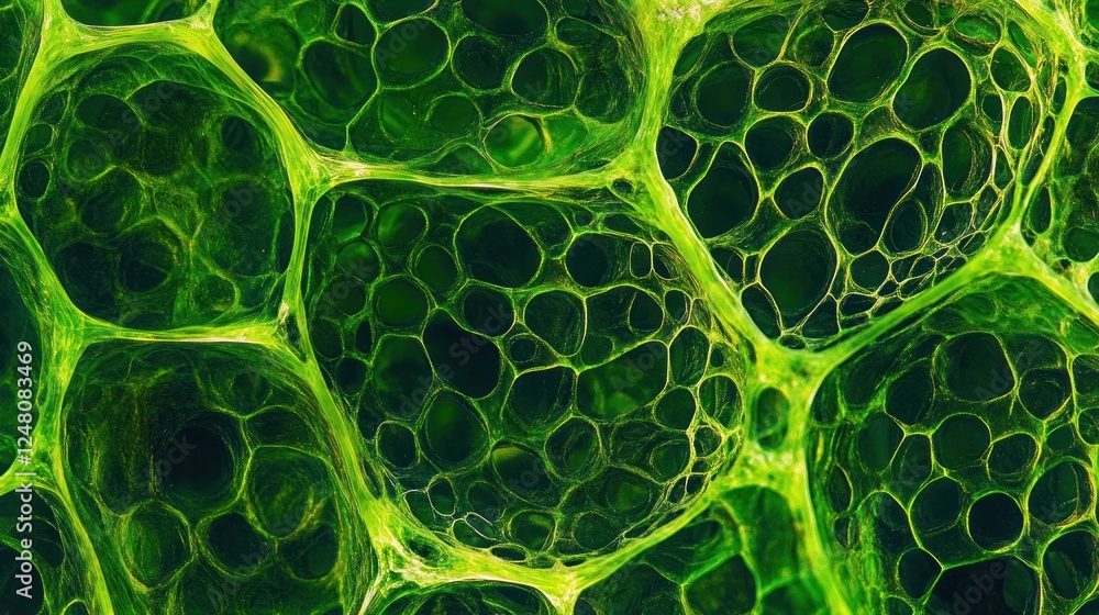 Fototapete Close-up of green cellular structures, showcasing intricate patterns and textures.