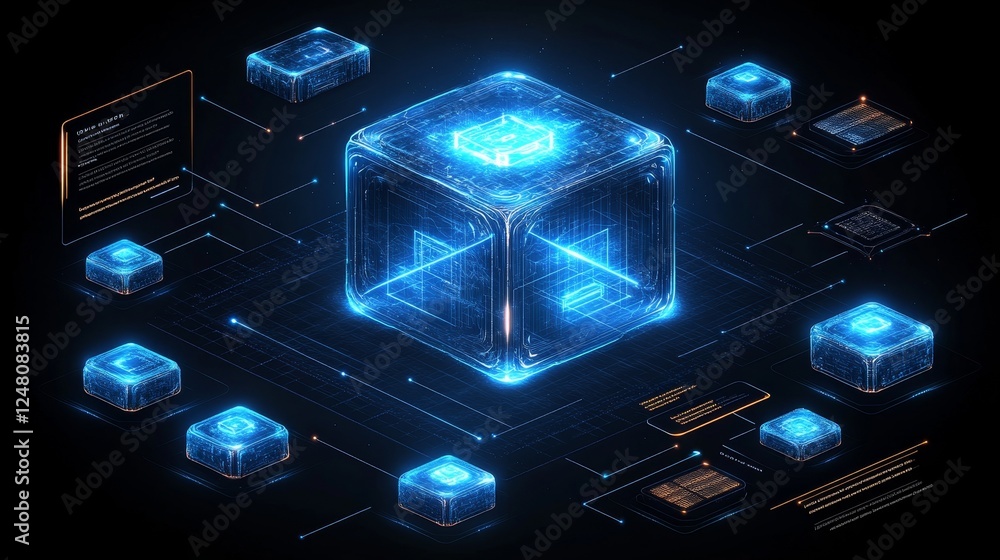 Poster abstract digital cube network futuristic technology data center server blockchain crypto