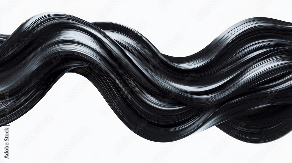 Poster abstract background of black wavy silk or satin. 3d rendering image. image isolated on white backgro