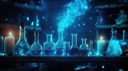 Mystical Potion Bottles in an Enchanted Laboratory