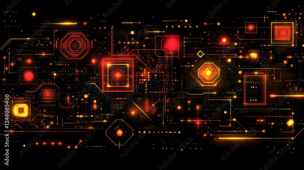 Poster abstract digital network futuristic technology background glowing lines and shapes cyberpunk style