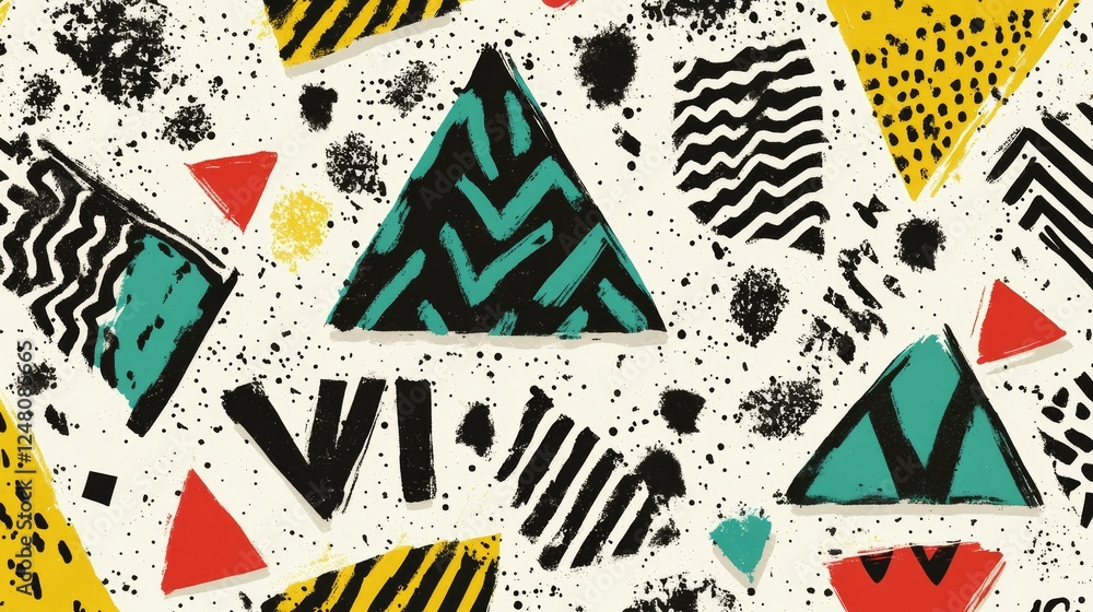 Aufkleber abstract geometric 90s style trendy textile print design bold color block pattern seamless repeat ba