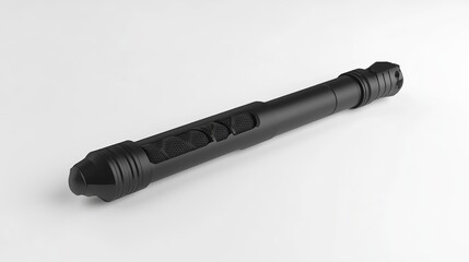 Black Microphone Diagonally Placed on White Background. Studio Equipment and Recording Essentials.