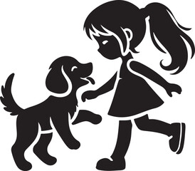A Girl with a dog icon silhouette vector with white background