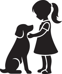 A Girl with a dog icon silhouette vector with white background