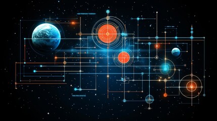 Fototapeta premium Abstract Cosmic Network Digital Art Futuristic Technology Space Exploration Planetary System