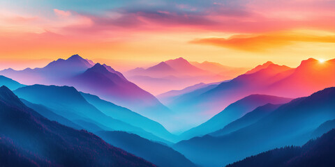 Mountain Landscape at Dusk with Vibrant