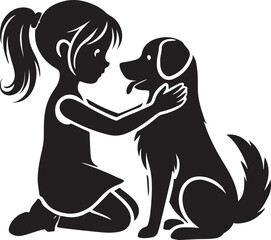 A Girl with a dog icon silhouette vector with white background